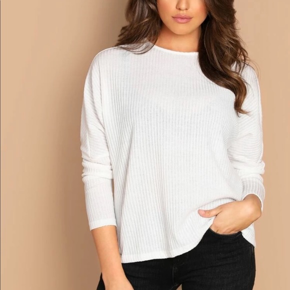 WILA Tops - Ribbed knit long sleeve tee top white